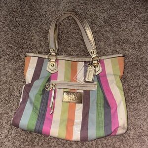 Vintage Y2K Coach Poppy Multicolor Striped Tote Bag